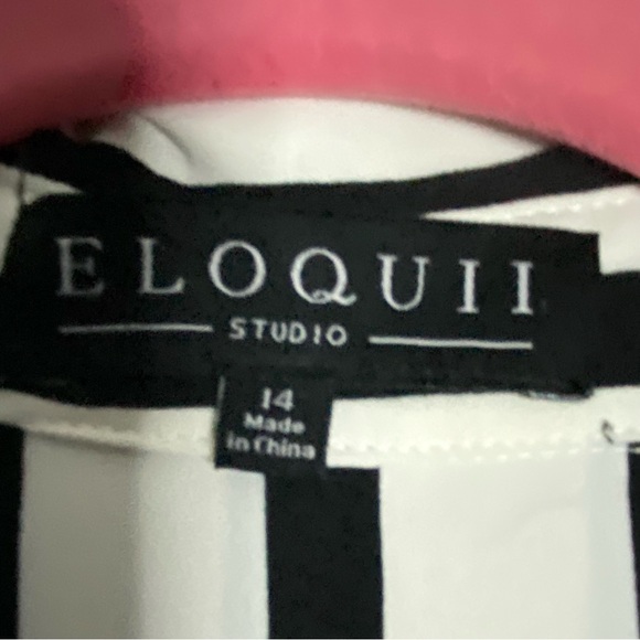Eloquii Size 14 black and white striped shirtdress with curved hem. - Picture 4 of 8